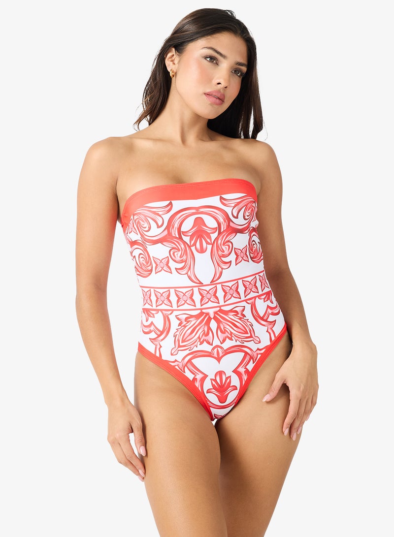 جينجر قطعتان بدلة سباحة بطبعة باروك مع غطاء سارون - Image 3